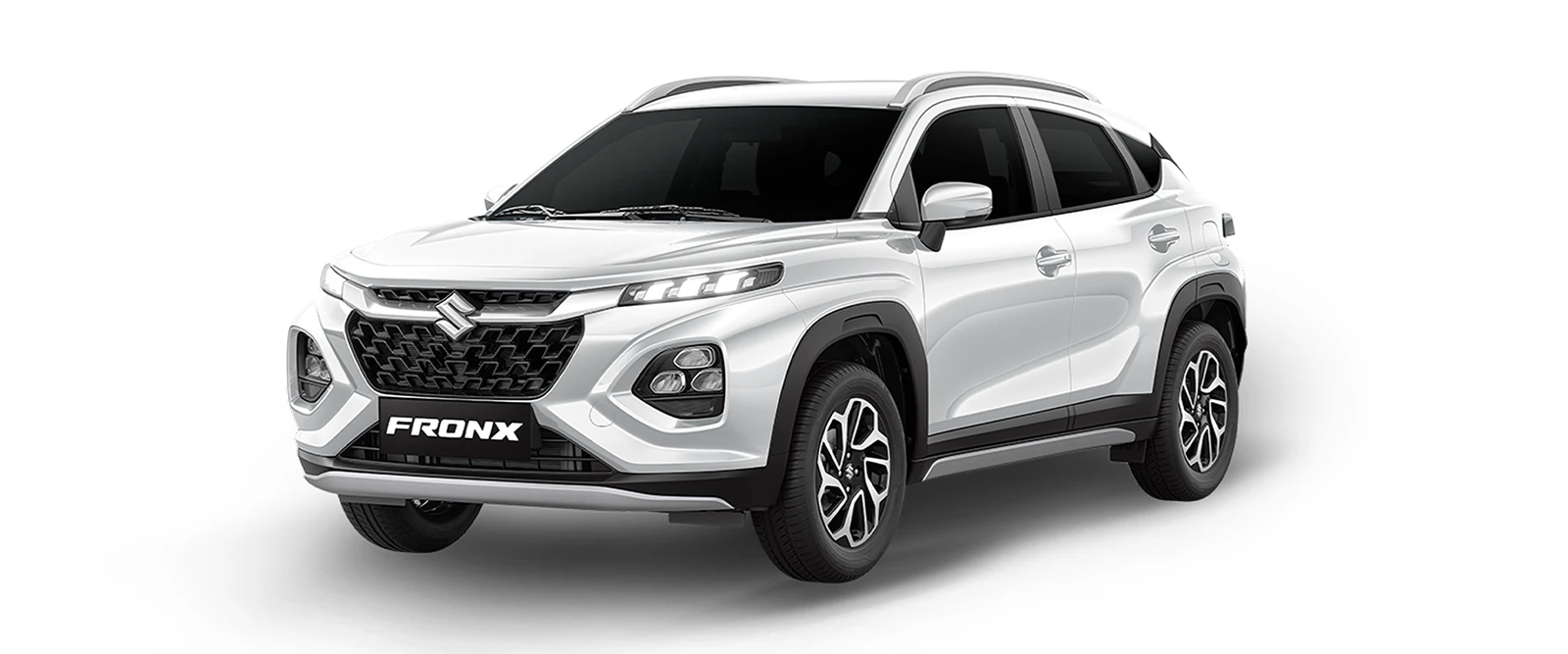 Suzuki Fronx in white, front three-quarter view